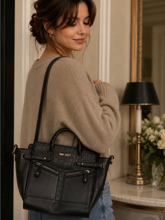 Nine West Handbags - Nine West Black Croc-Accent Tote
